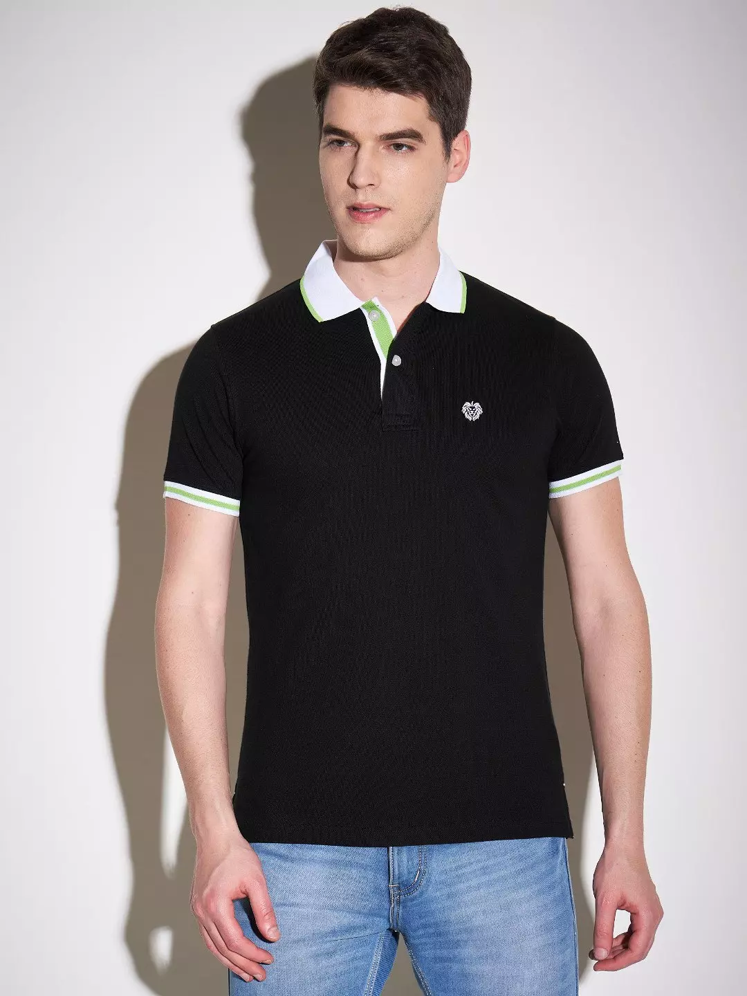 Buy T Shirts Online Black Pure Cotton Polo With White Collar GRUCHP 206N Cilory