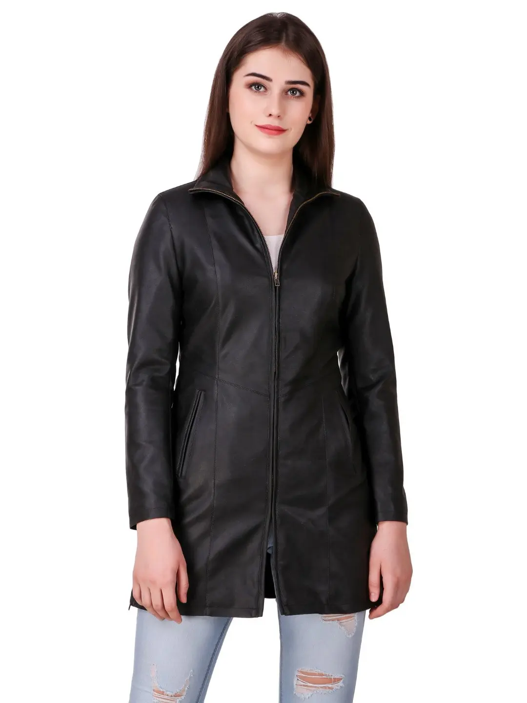 Leather Retail Full Sleeves Solid Jacket for Woman LRLOBL Cilory