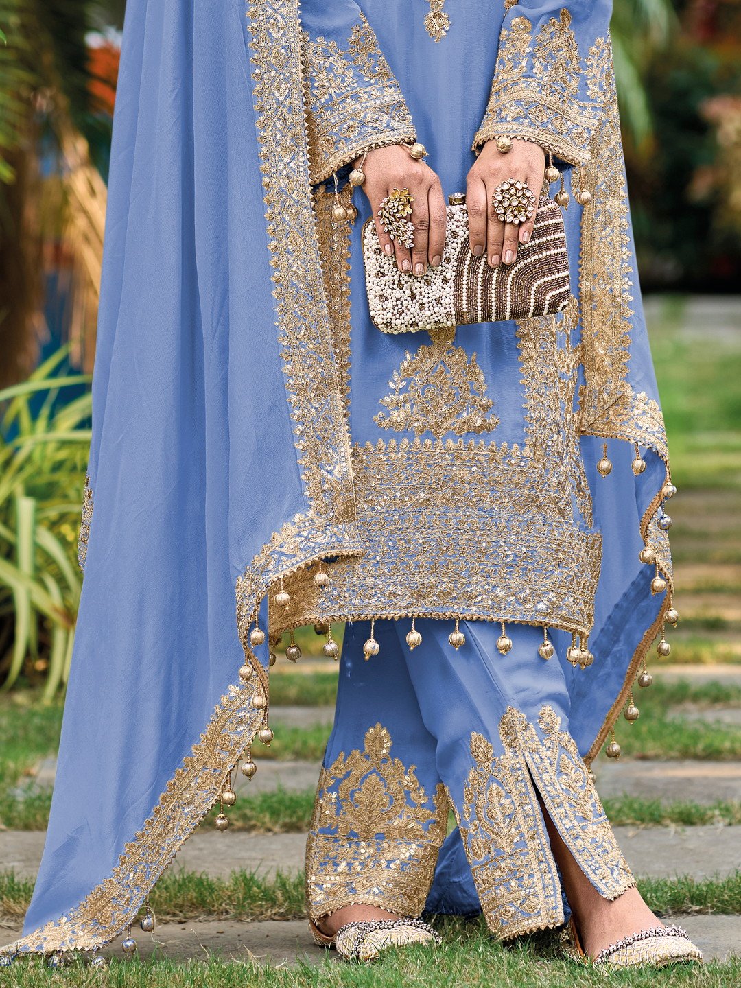 Light Persian Blue Heavy Embroidered Designer Suit Set FIRDOUS 1004 Cilory