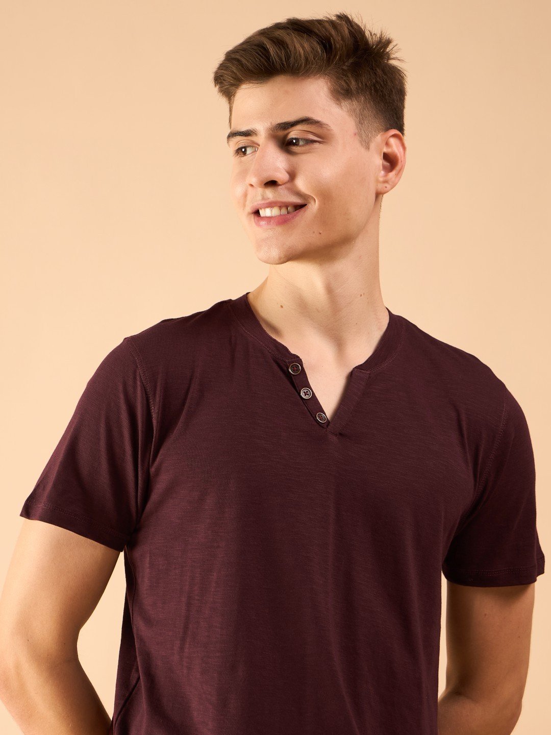 Grunt Burgundy Half Sleeves Henley T Shirt GRCLHT 051 Cilory