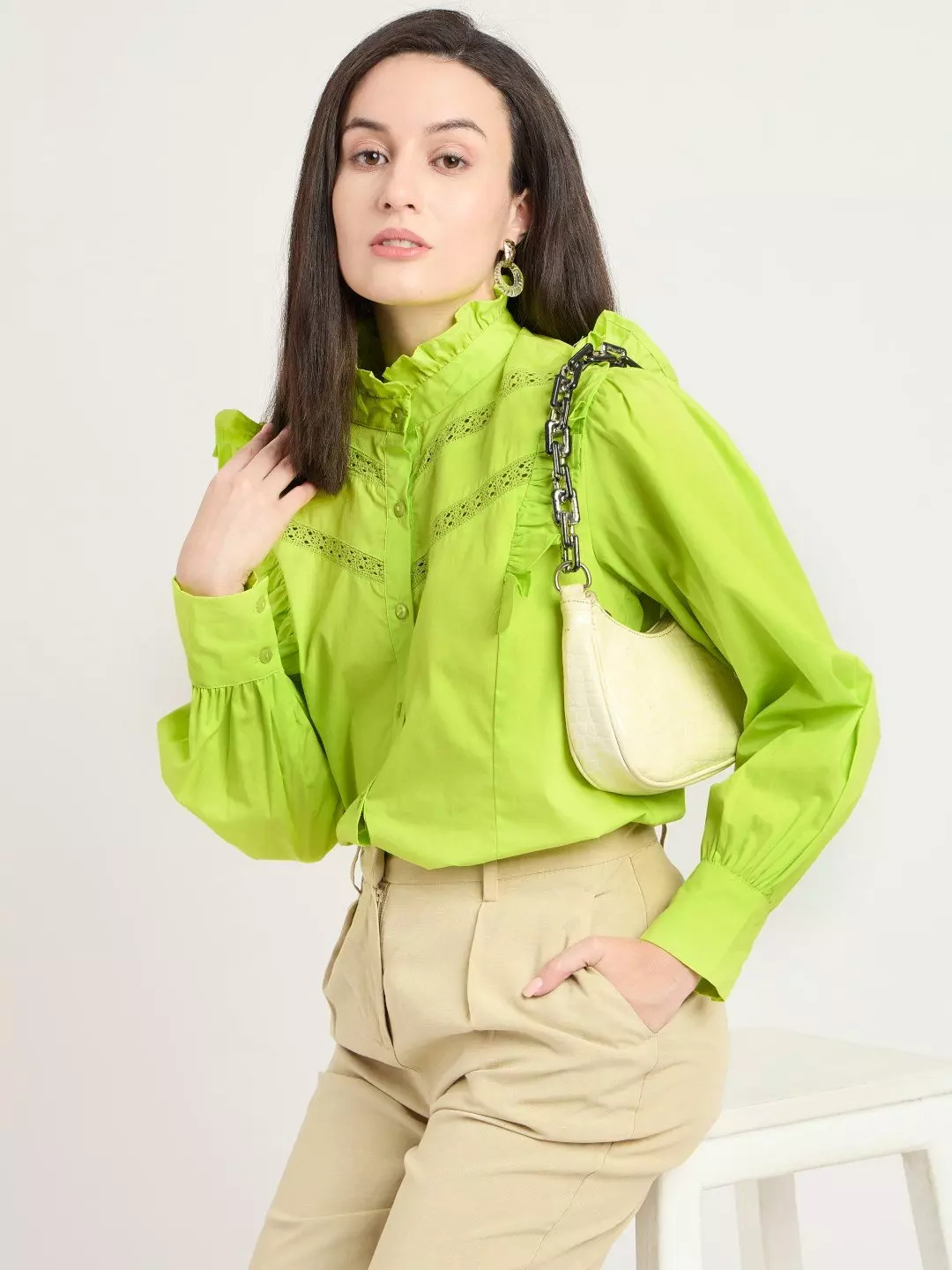 Neon Lace & Frill Detailed Cotton Shirt | EST-WI-191