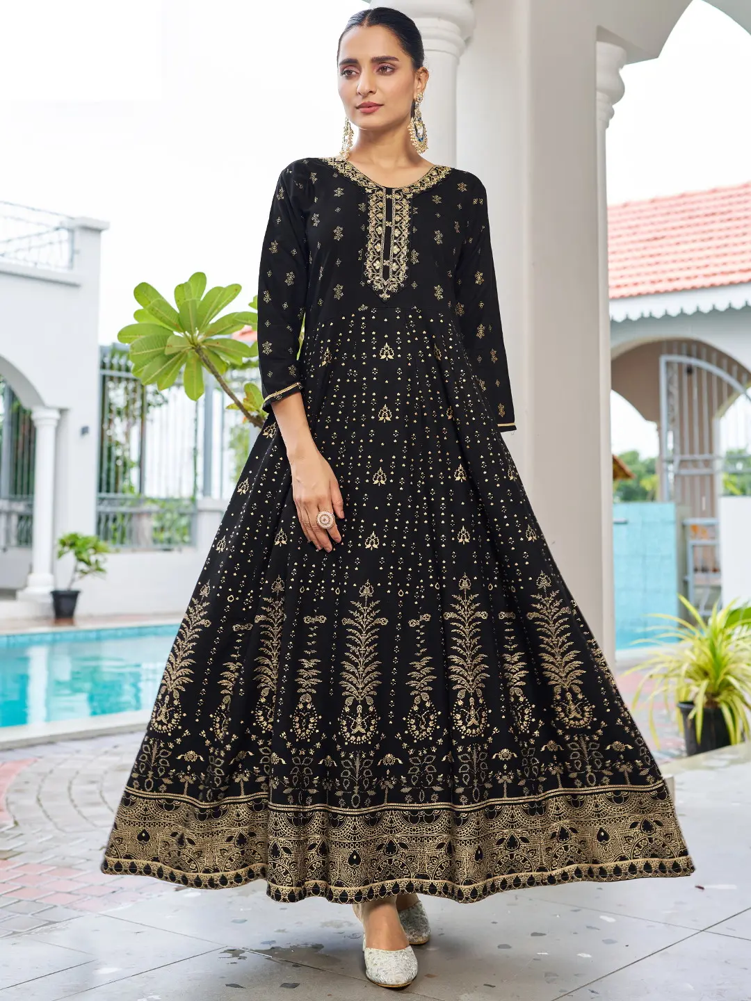 Anarkali Gown With Classic Neck Embroidery Walkway Special 1008 Cilory