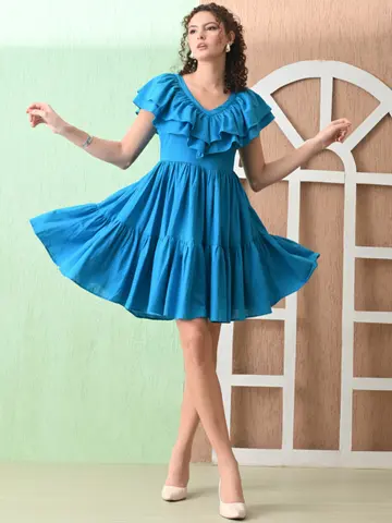Fit And Flared Frilled Mini Dress | ADFYCLD-1563 | Cilory.com