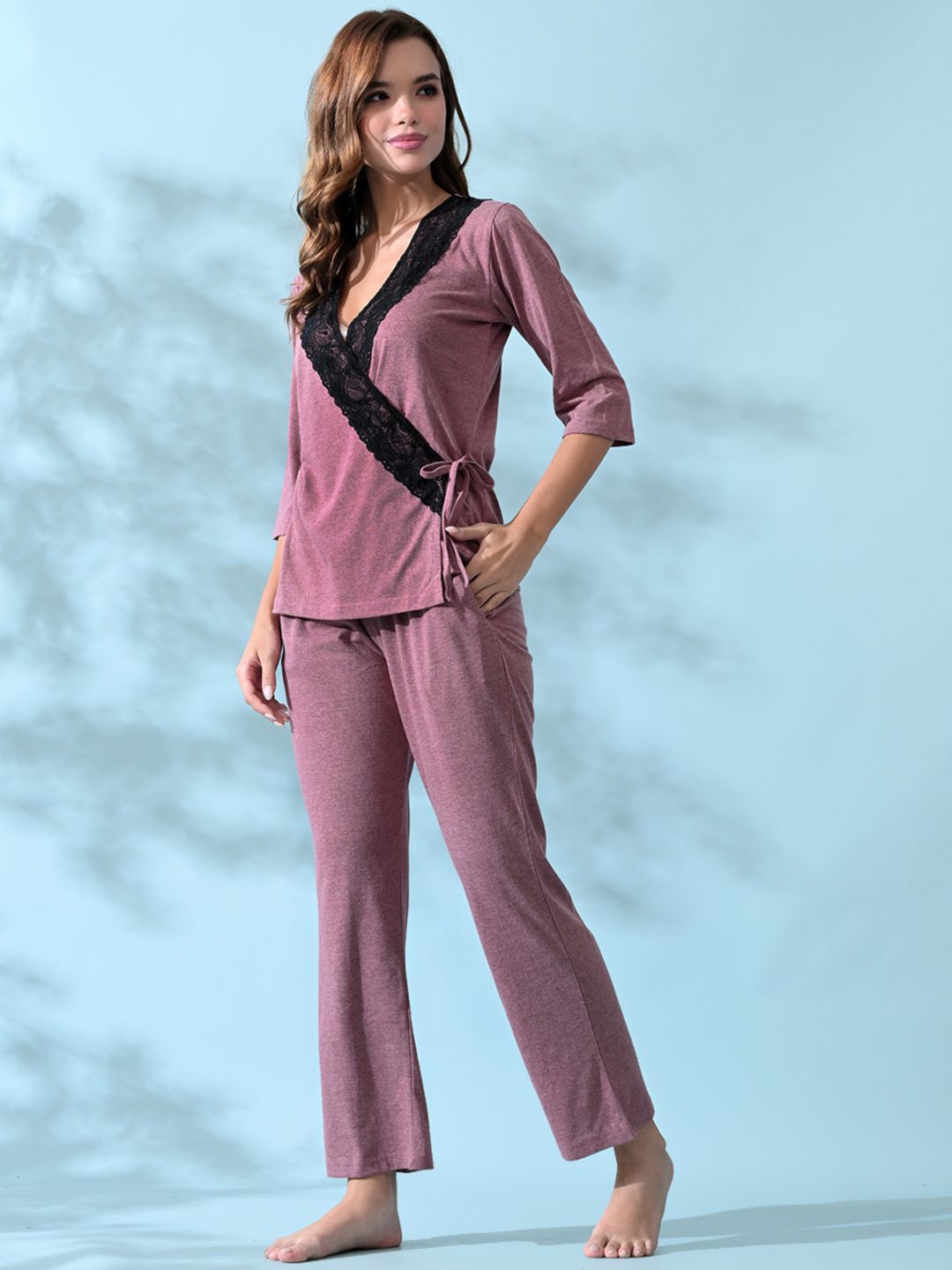 Yummie Damen Pyjama-Oberteil Aus Baumwolle-Stretch - Langarm, Bequem
