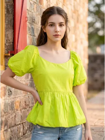 Cotton Poplin Balloon Peplum Top | ADFY-WI-113 | Cilory.com